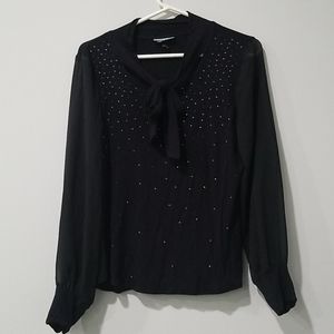 Allison Brittney - Sheer Sleeve Black Top M